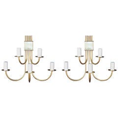 Large Pair of 1960s Five Arms Sconces from a Parisian Brasserie Restaurant