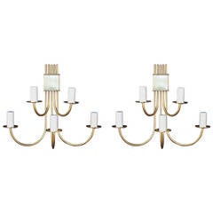 Used Large Pair of 1960s Five Arms Sconces from a Parisian Brasserie Restaurant