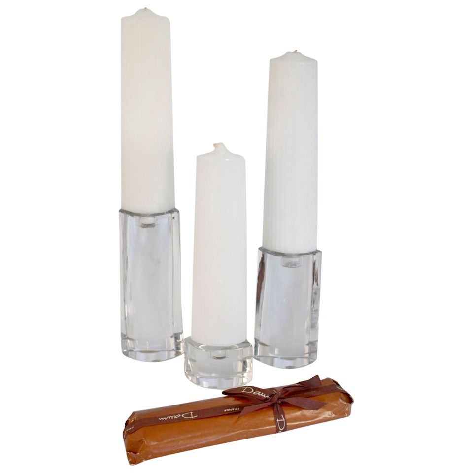 Set of Three 1970s Cristal Candleholders, Signed by Daum For Sale