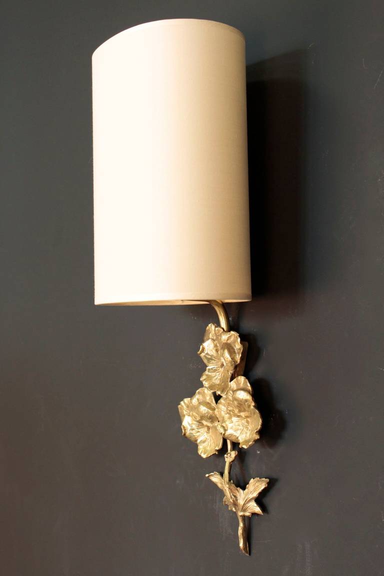 French Pair of 1960s Flower Bouquet Sconces in Bronze by Maison Charles