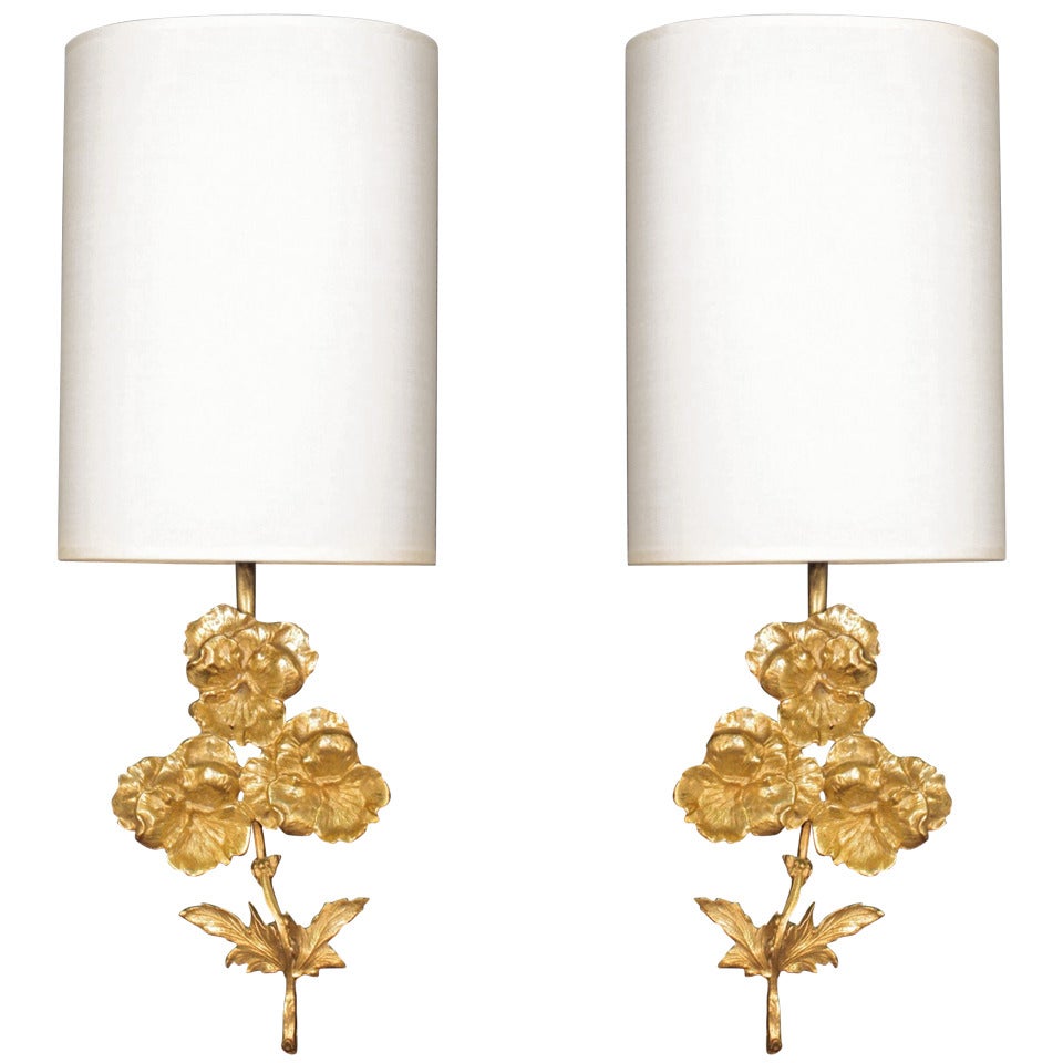 Pair of 1960s Flower Bouquet Sconces in Bronze by Maison Charles