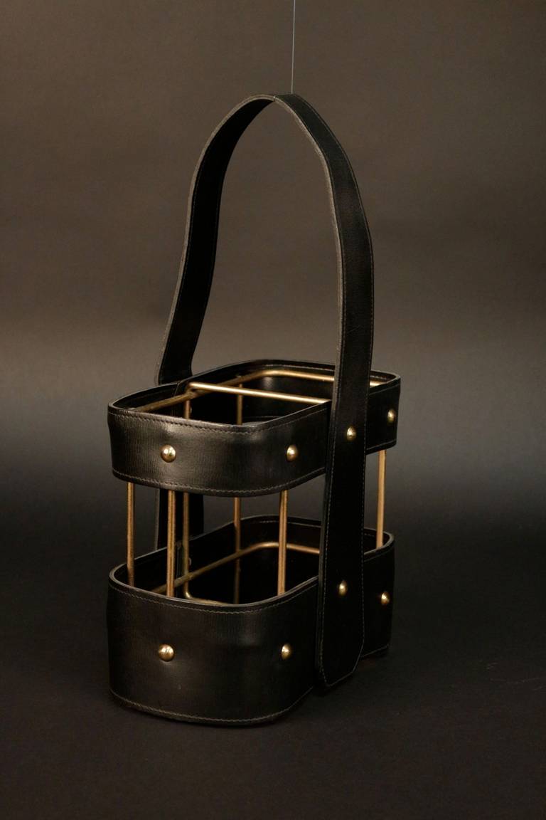French 1960s Bottle Holder by Jacques Adnet for Compagnie des Arts Francais