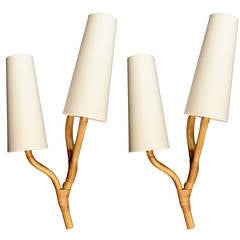 Large Pair of 1950s "Branchage" Bamboo Sconces by Louis Sognot