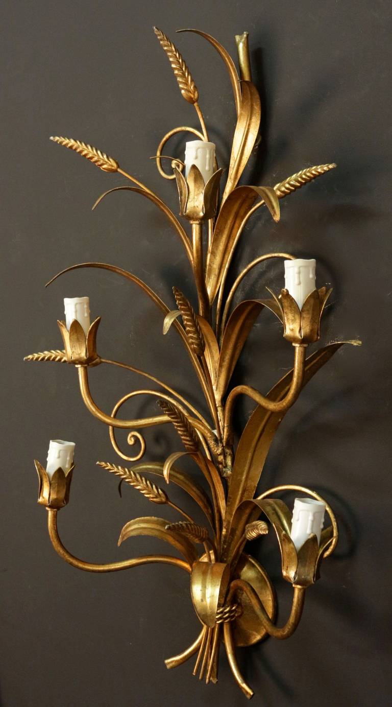 Large 1960s Pair of 'Wheat' Sconces by Maison FlorArt