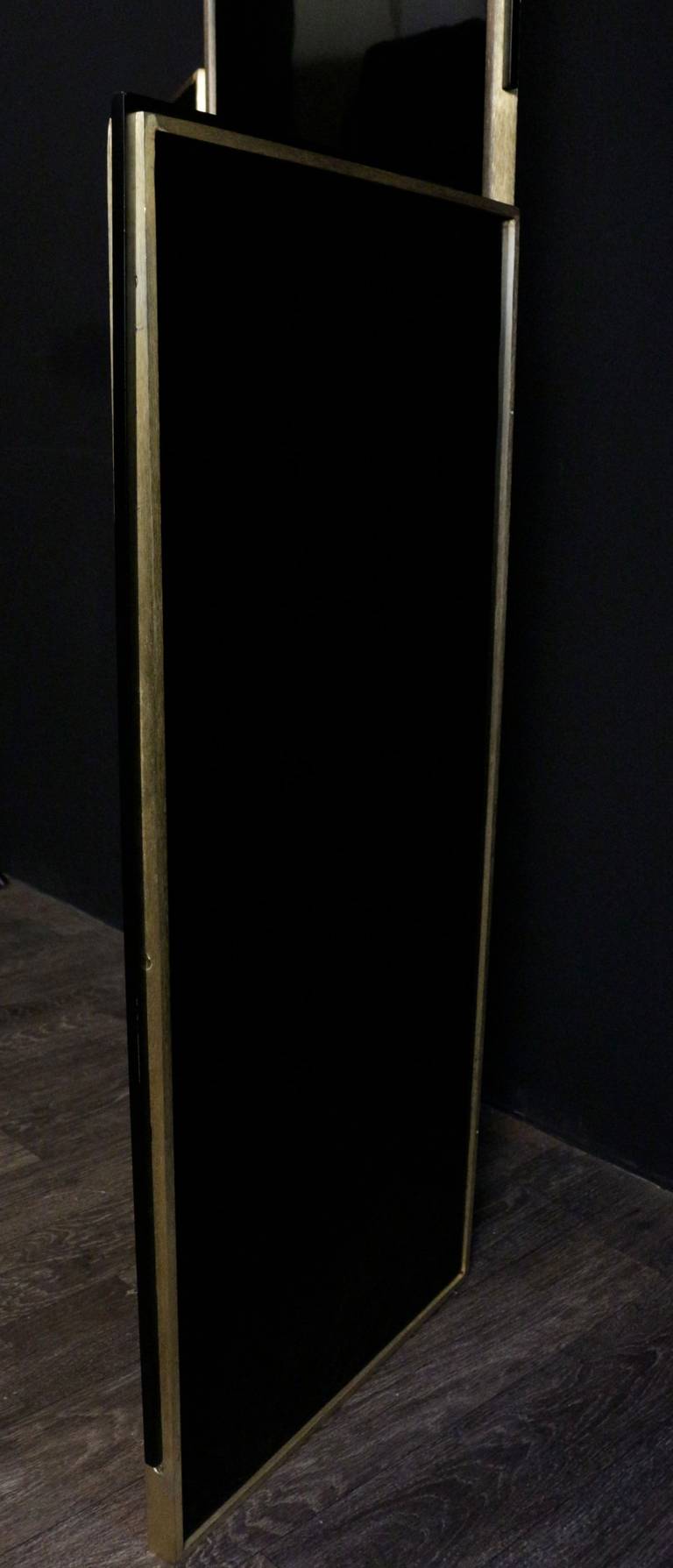 Bronze 1970s Asymmetrical Screen in Black Lacquer by Maison Roche