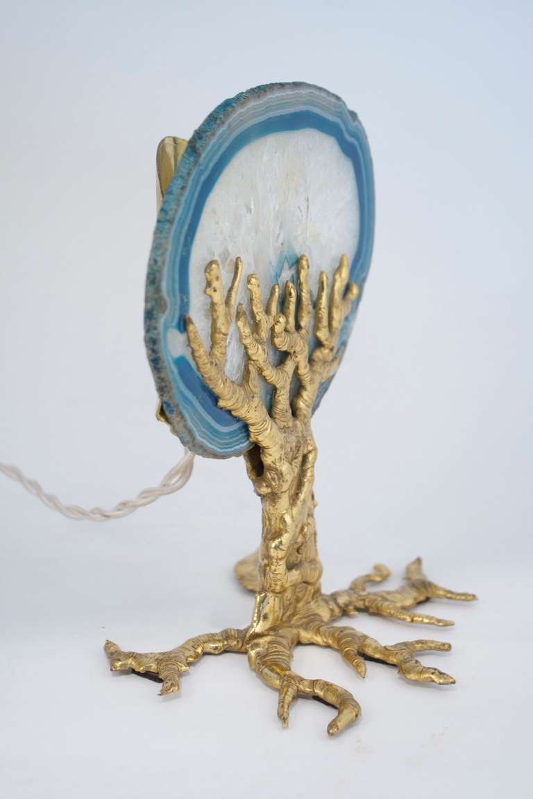 Jacques Duval Tree Lamp Sculpture in Bronze and Agate Leave In Good Condition In Saint-Ouen, FR