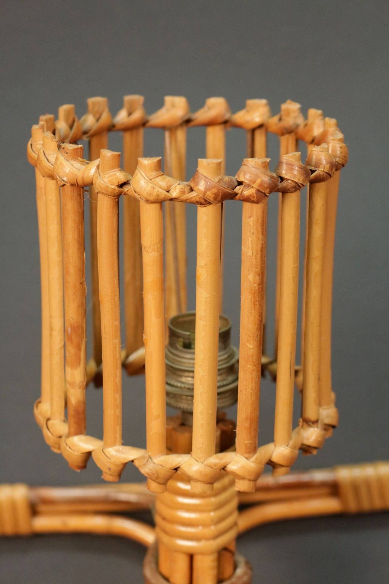 Pair of 1950s 'Bird Cage' Rattan Sconces In Good Condition In Saint-Ouen, FR