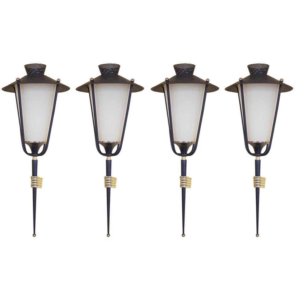 Set of Four 1950s Sconces by Mathieu Mategot Edited by Maison Arlus