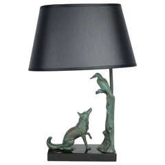 Vintage 1930 Max le Verrier Table Lamp "The Crow and the Fox"