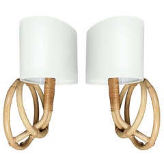 1950's Pair of Rattan Sconces by Louis Sognot