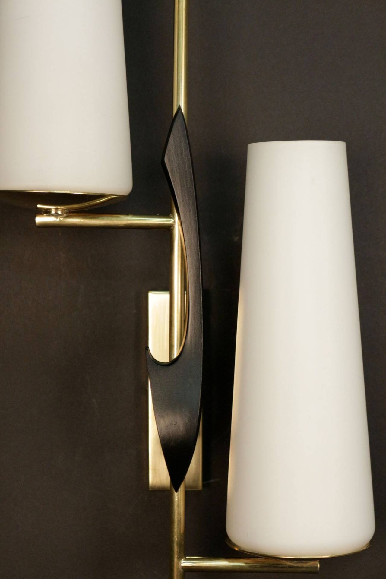 French Pair of 1950s Asymmetrical Sconces by Maison Arlus
