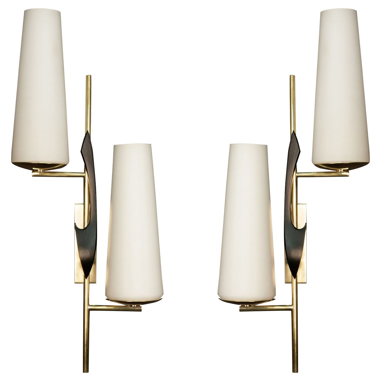 Pair of 1950s Asymmetrical Sconces by Maison Arlus