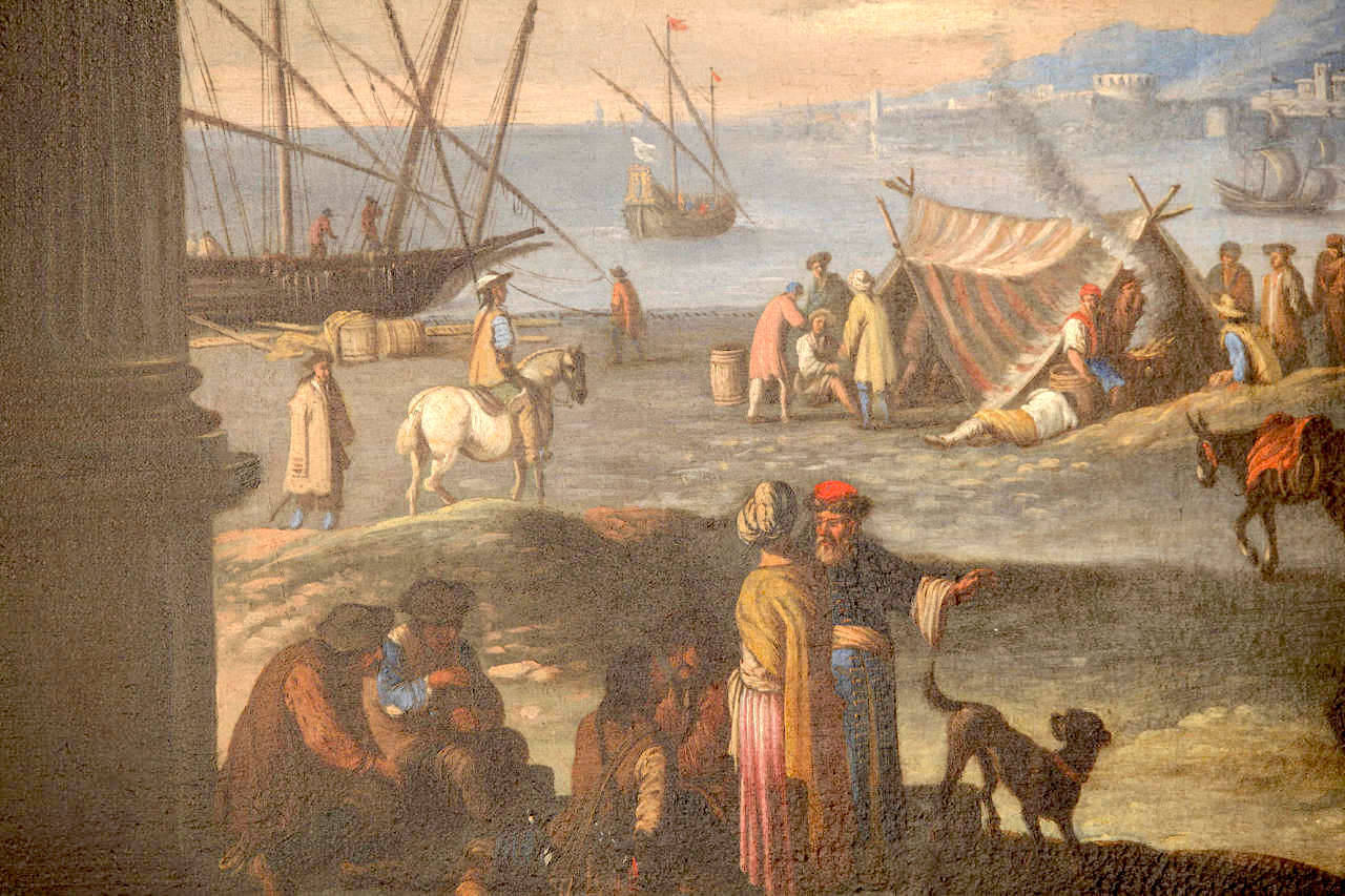Capriccio of Mediterranean Port and Classical Architectural Ruins Oil on Canvas 3