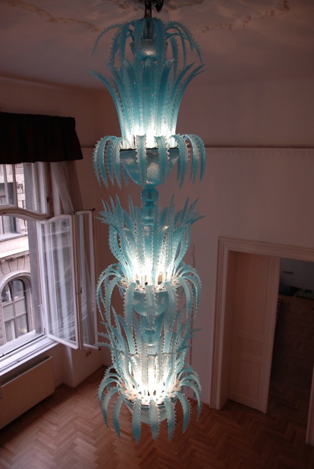 Art Glass Imposing Waterfall Handblown Glass Chandelier by Murano 1980s