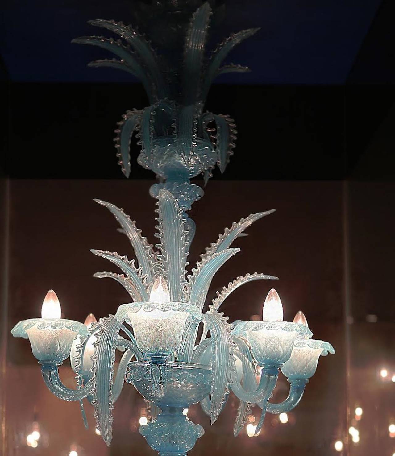 Great Pair of Opalescent Blu Marine Chandeliers of Murano Handblown Glass, 1990 In Excellent Condition In Rome, IT
