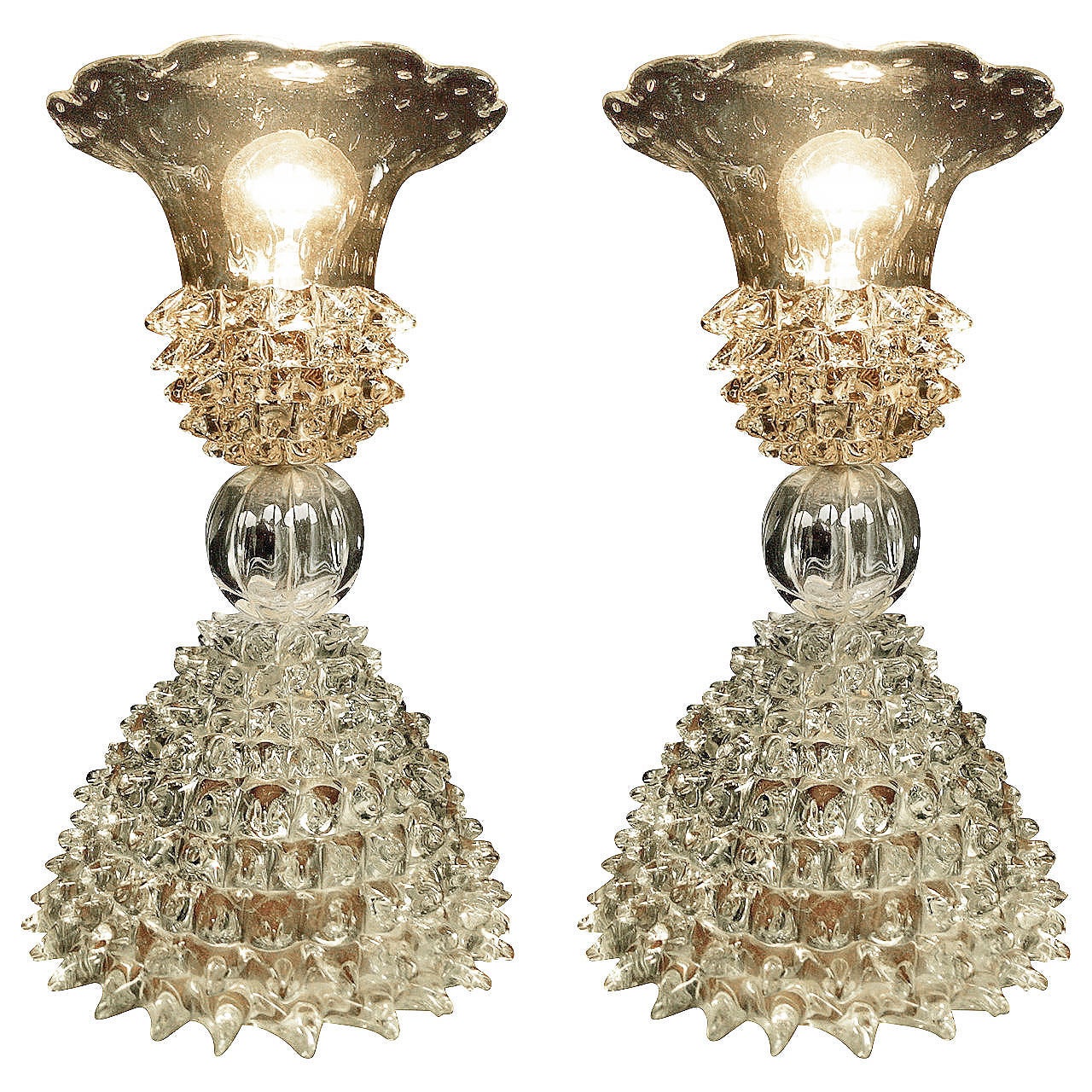 Magnificent Pair of Ercole Barovier Lamps, 1940