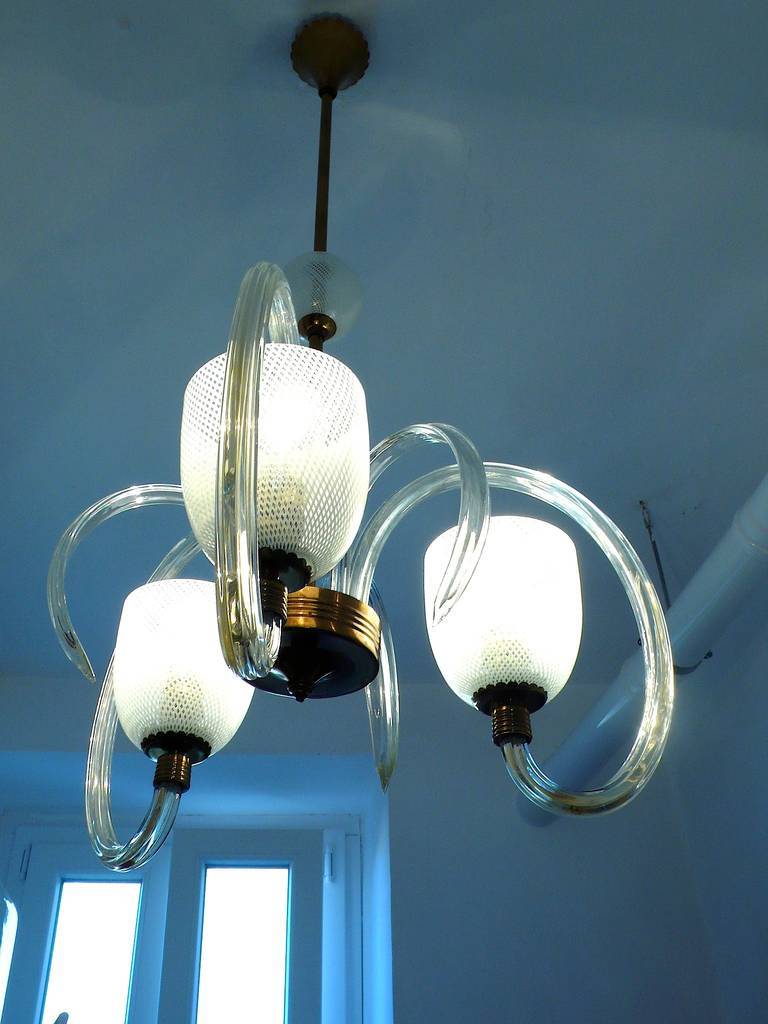 Murano Chandelier Venini Reticello by Carlo Scarpa, 1940