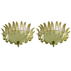 Superb Pair of Royal Ceiling Lights Attributed to Barovier & Toso