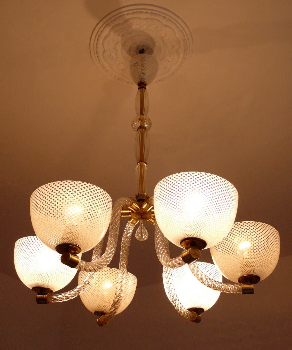 Amazing Murano Chandelier Venini Reticello by Carlo Scarpa, 1940