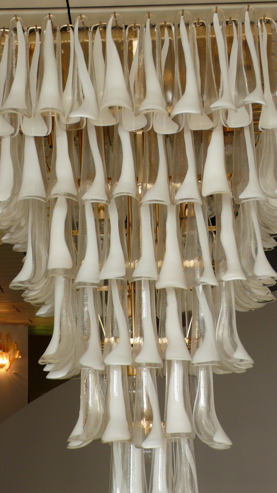 Contemporary Pair of Majestic Flush Mount Petal Murano Chandeliers For Sale