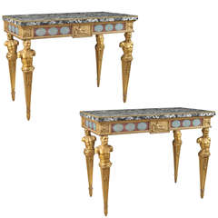 Very Fine Pair of Roman Painted and Giltwood Console Tables