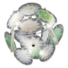Clear and Green Murano Glass Disc Chandelier by Vistosi, 1960