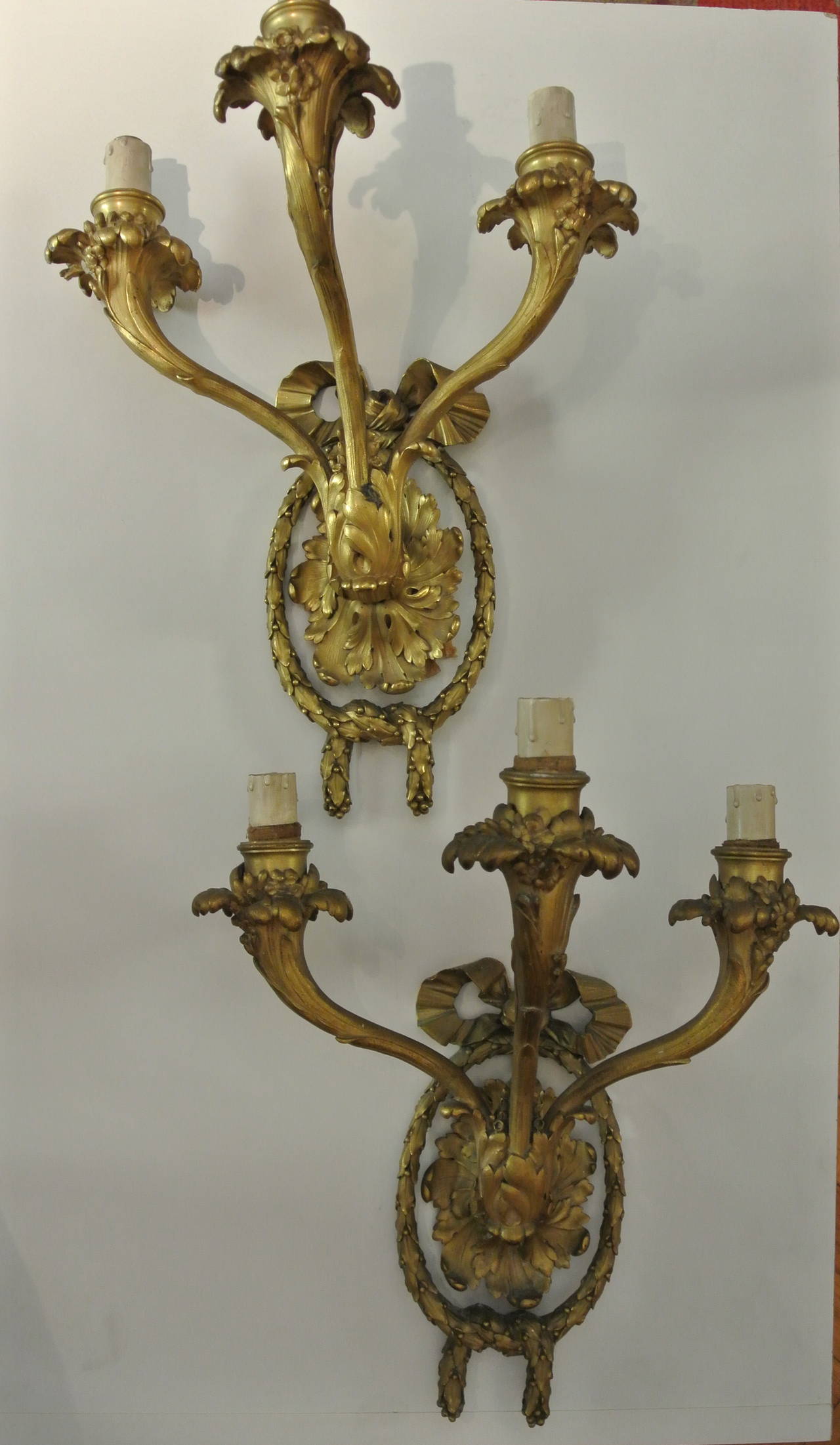 Four French 19th Century Gilt Bronze Three-Light Appliques In Excellent Condition In Rome, IT