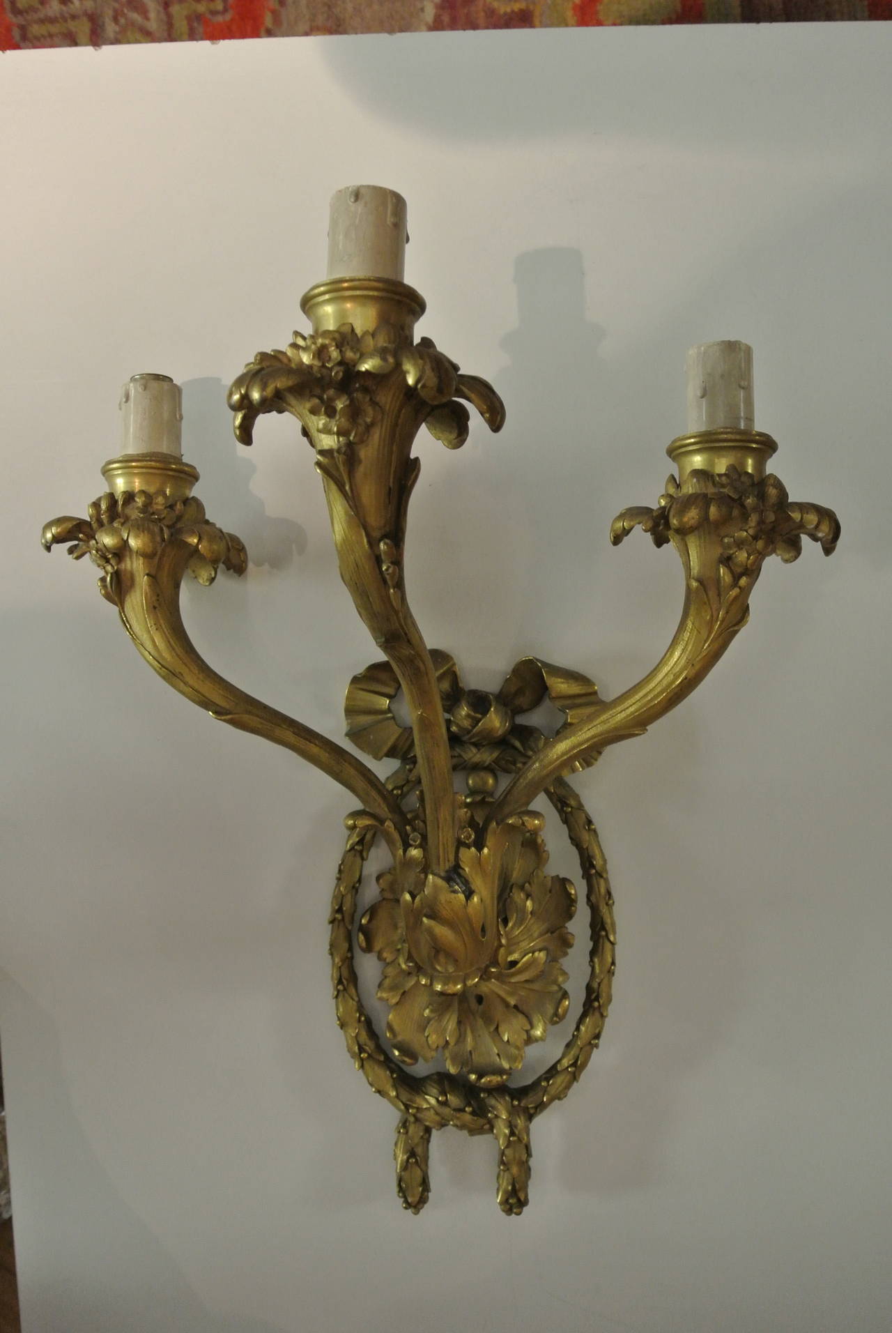 Four French 19th Century Gilt Bronze Three-Light Appliques 3