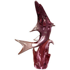 Crystal Shark Sculpture by Licio Zanetti, 1970 Signed