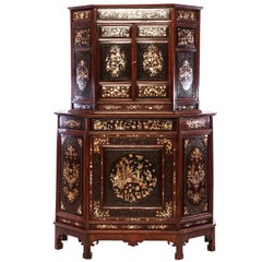 Chinese Carved Hardwood Cabinet with Mother-of-pearl Inlay