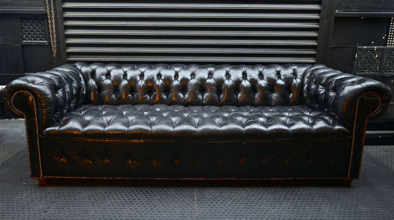 Mid-20th Century Black Leather Chesterfield