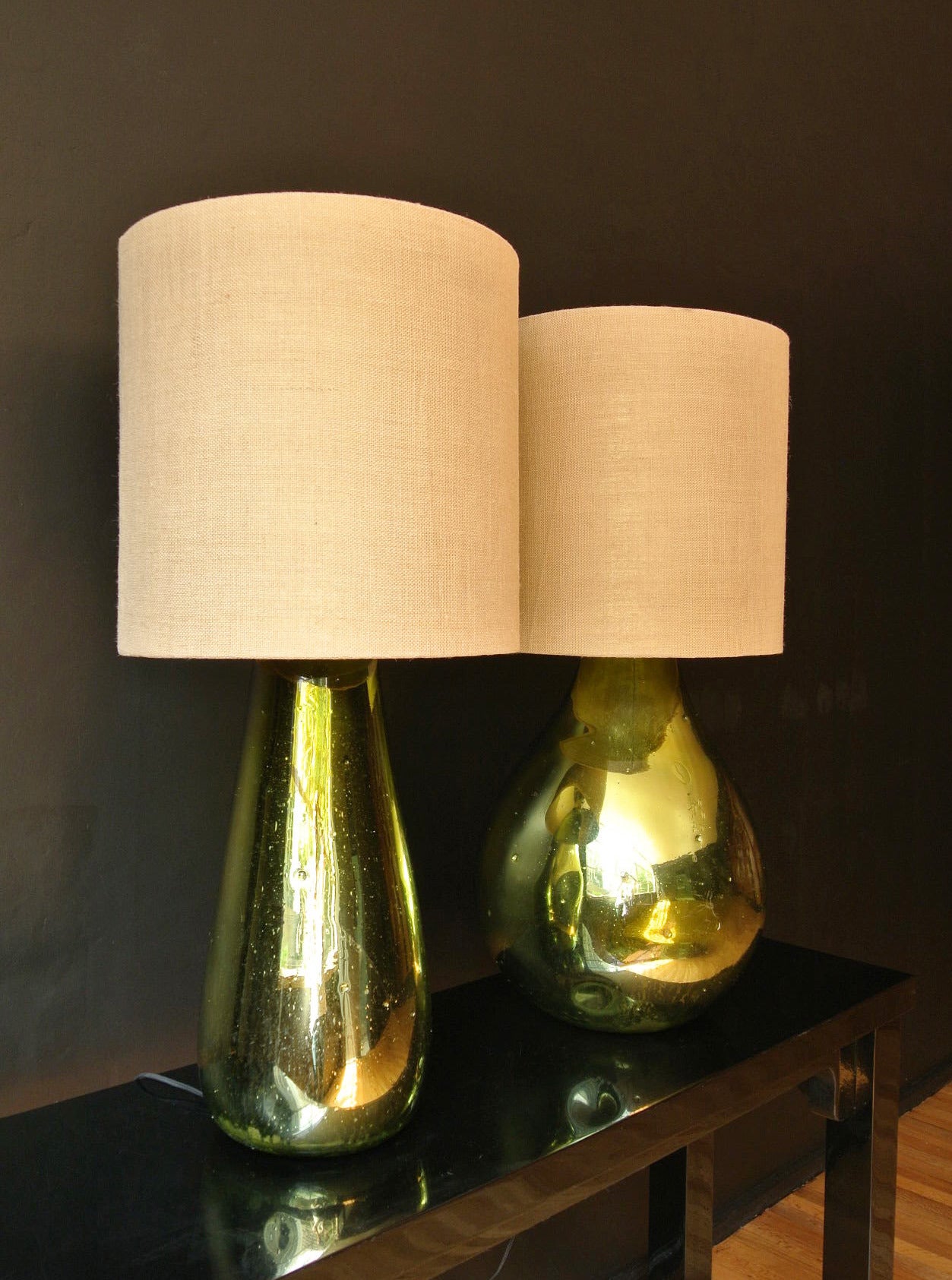 Pair Of Mexican Hand Blown Glass Lamps