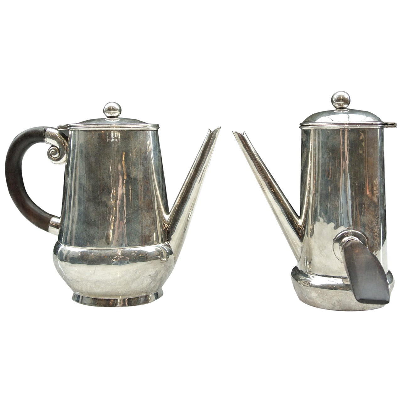 William Spratling Tea and Coffee Silver Handled Kettle Set For Sale