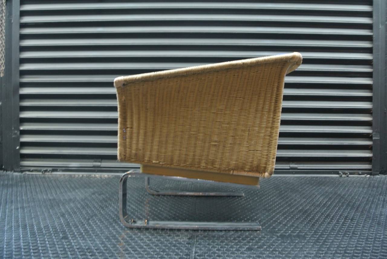 Mid-20th Century Beautiful Wicker and Chrome Armchair For Sale