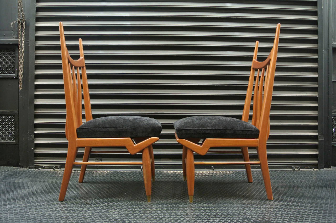 Eugenio Escudero Pair of Mahogany Wood Side Chairs In Good Condition In Mexico City, MX