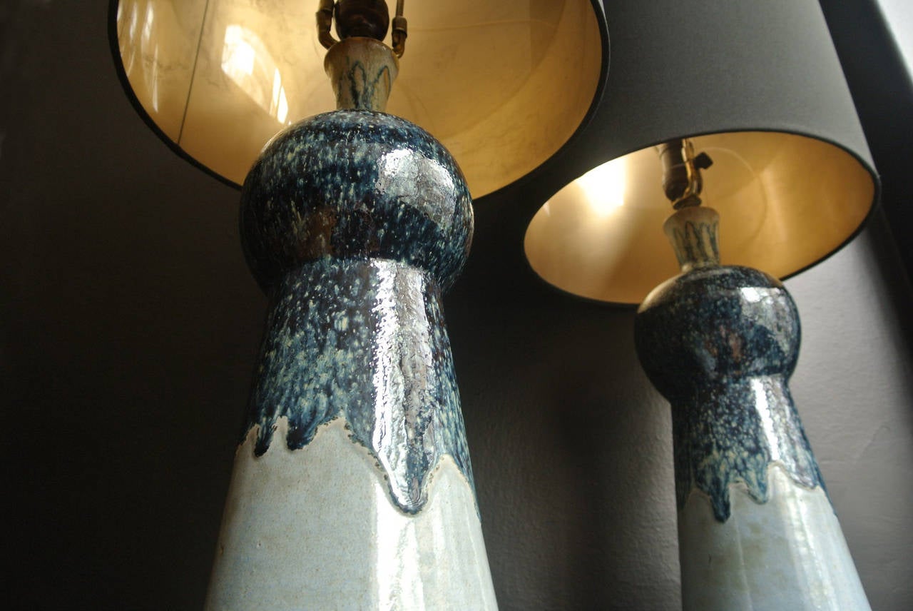 Italian Aldo Londi Pair of Ceramic Lamps