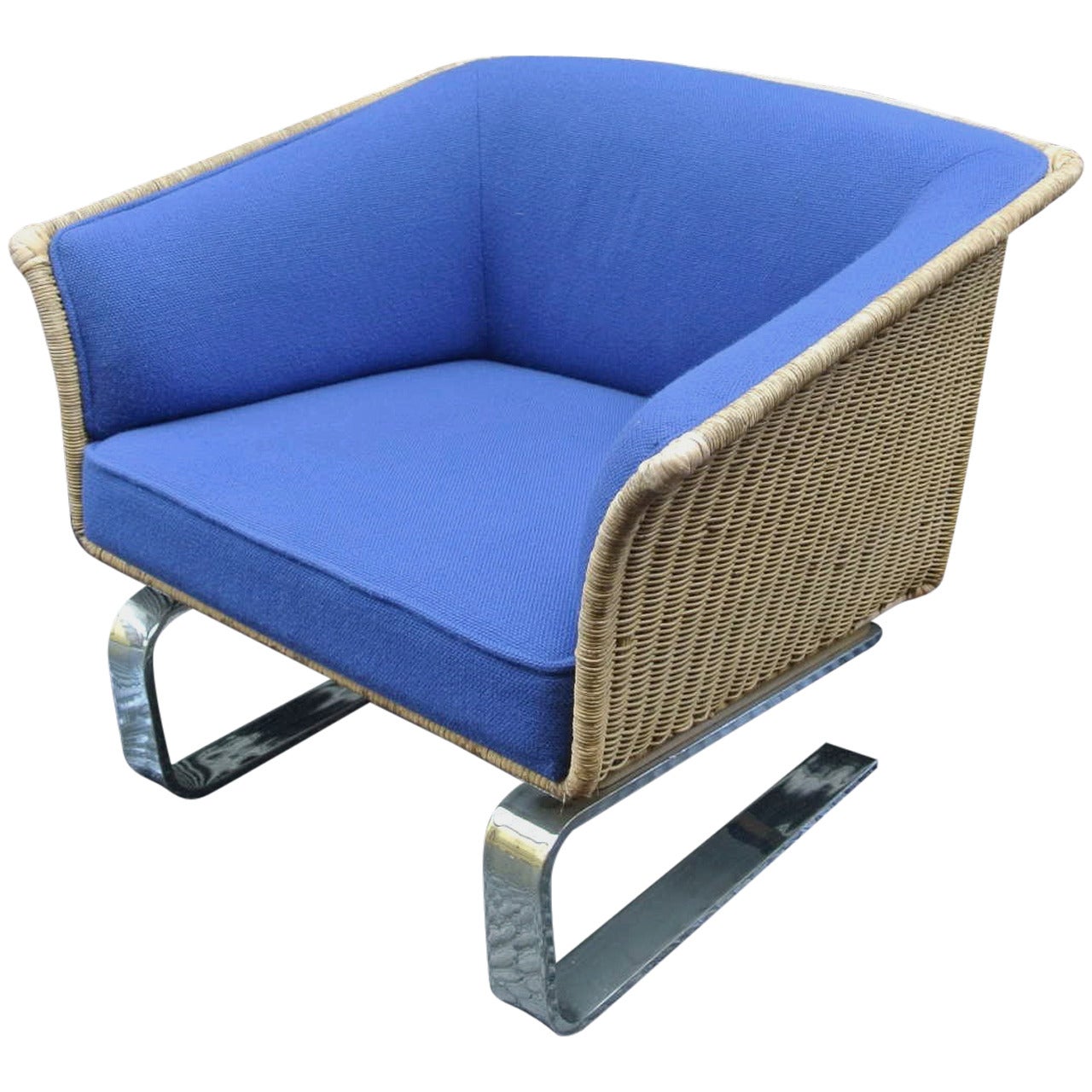Beautiful Wicker and Chrome Armchair For Sale
