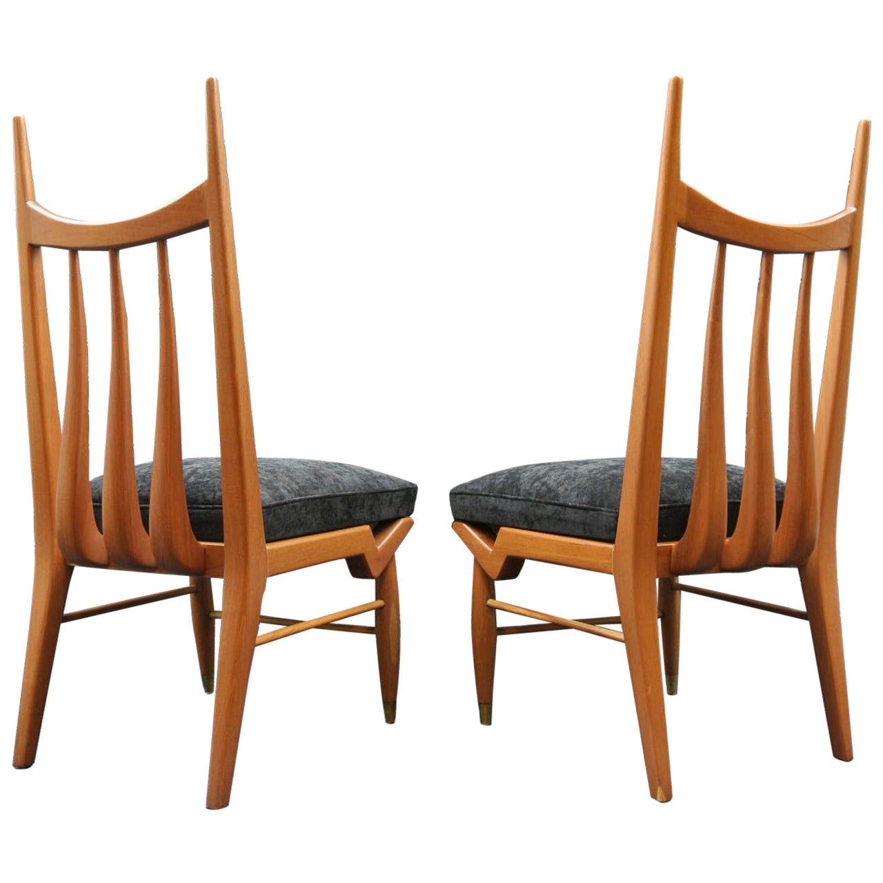 Eugenio Escudero Pair of Mahogany Wood Side Chairs