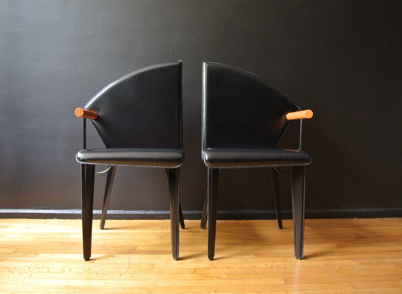 Mid-Century Modern Pair of One Arm Leather Chairs