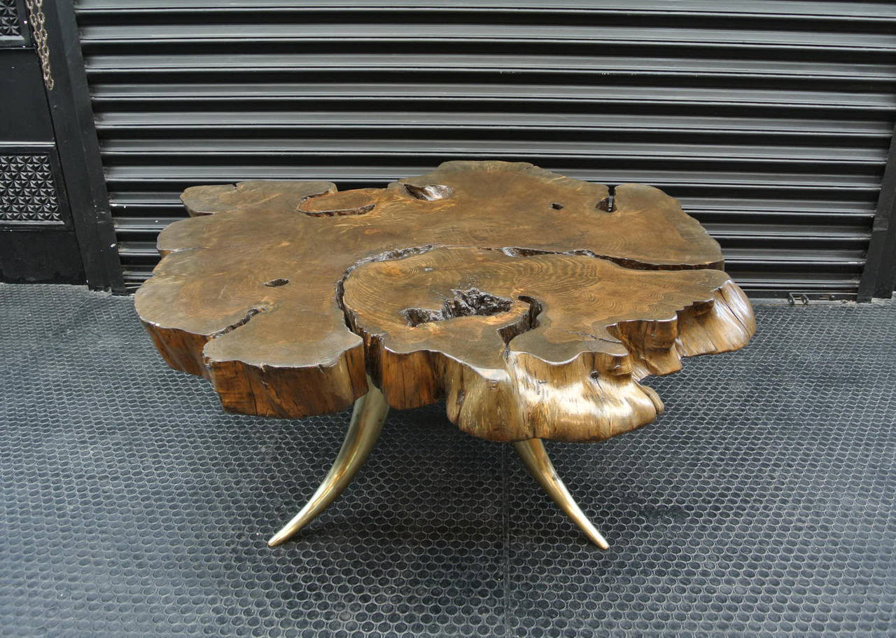 Mid-20th Century Organic Table with Bronze Legs