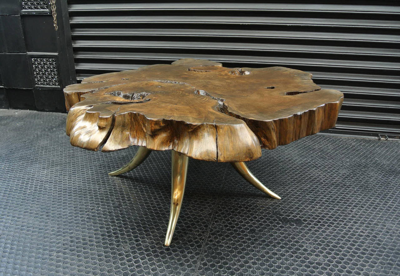 Mid-Century Modern Organic Table with Bronze Legs