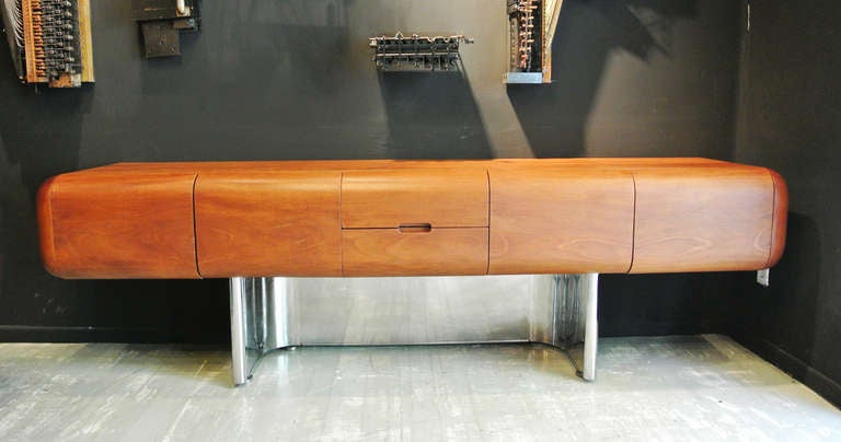 A wonderfull adition to the M.F. Harty for Stow Davis Walnut And Stainless Steel Desk.