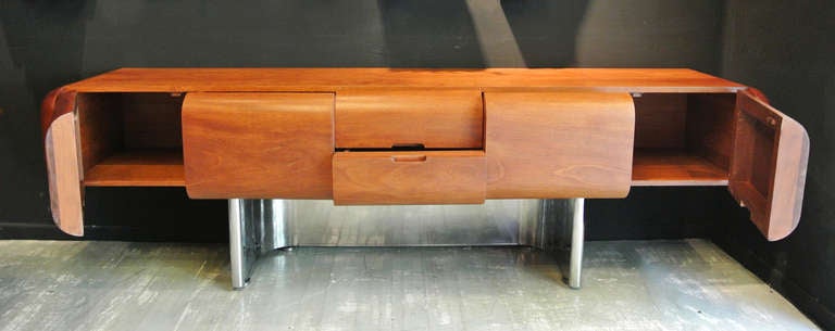 American M.F. Harty for Stow Davis Walnut And Stainless Steel Credenza