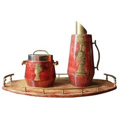 Vintage Aldo Tura Cocktail Set of Tray, Jug and Cooler