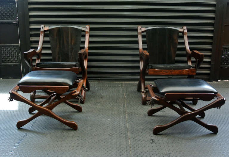 Mexican Pair of Don Shoemaker Swinger Chair with Ottoman