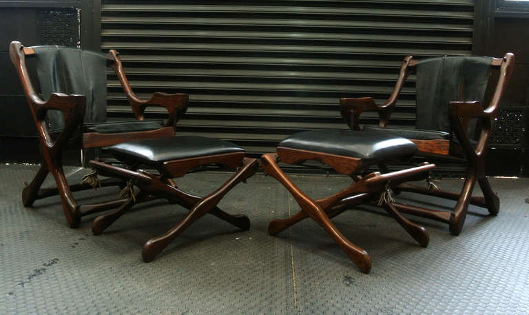 Mid-Century Modern Pair of Don Shoemaker Swinger Chair with Ottoman