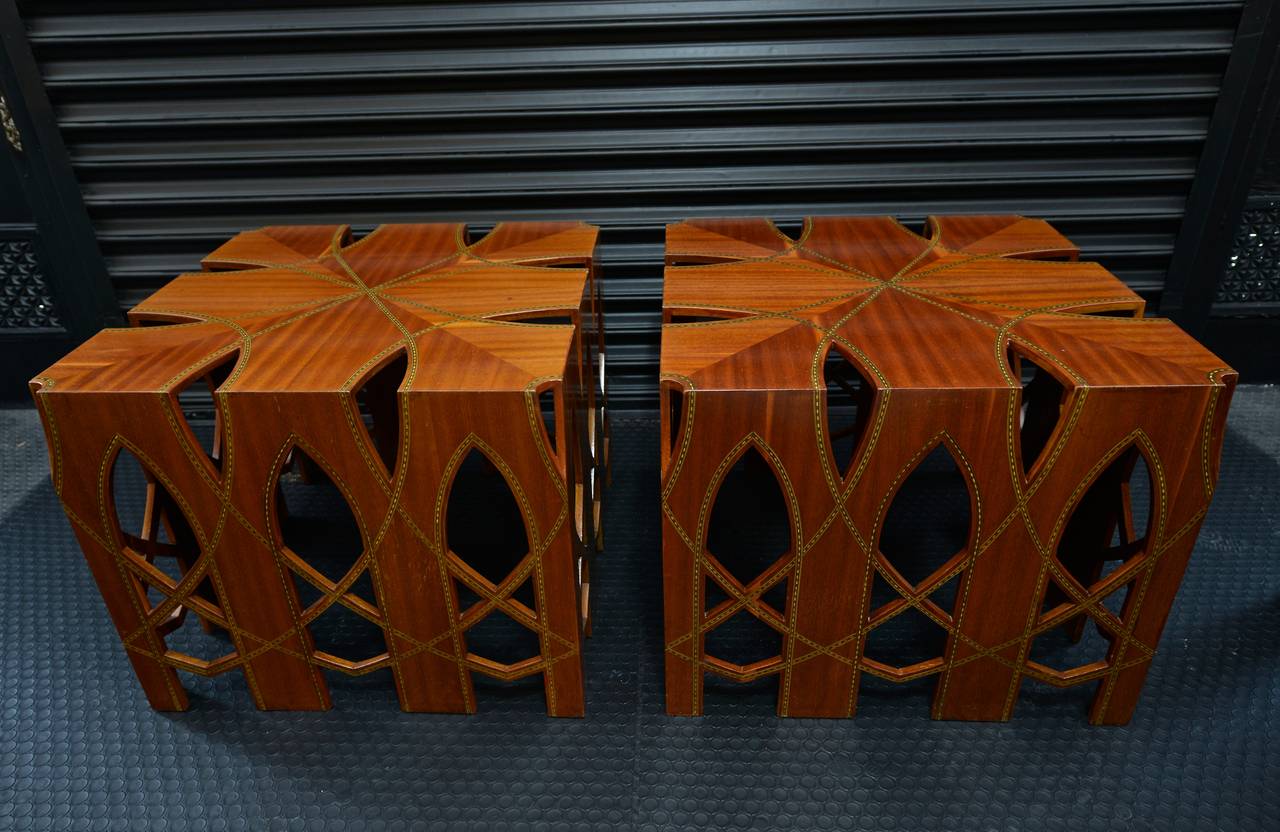Large Size Of Gorgeous Pair of Marquetry Side Tables In Good Condition In Mexico, D.F.