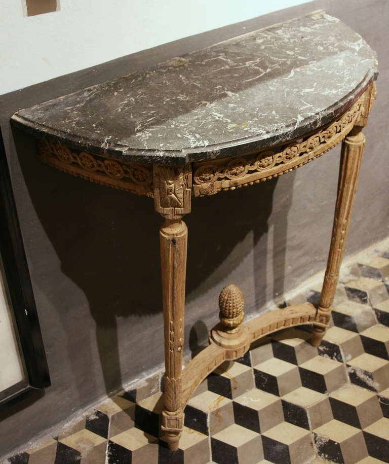 Console Louis XVI French 18th Century with Raw Wood and Marble Top
