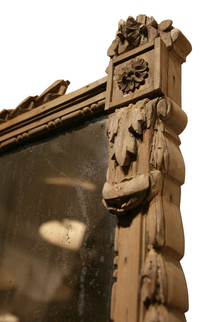 Louis XVI Trumeau in Raw Wood and Antic Mirror, France 19th Century For Sale 3