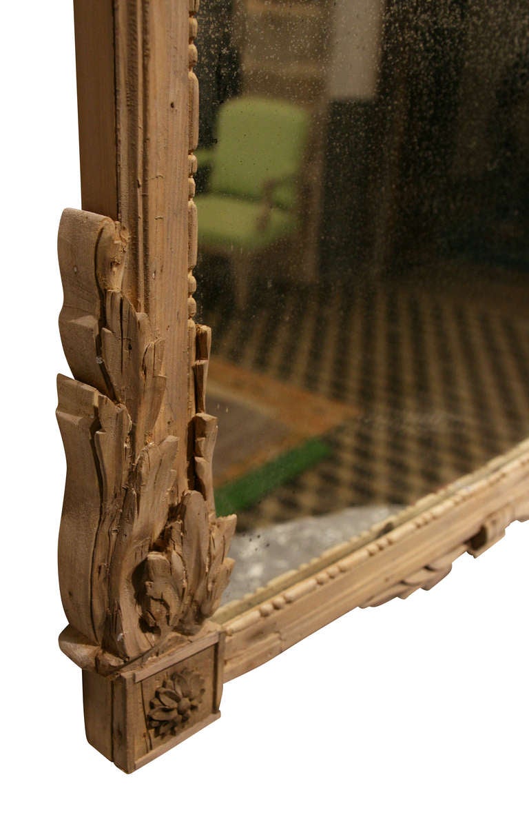 Louis XVI Trumeau in Raw Wood and Antic Mirror, France 19th Century In Good Condition For Sale In Ramatuelle, IDF